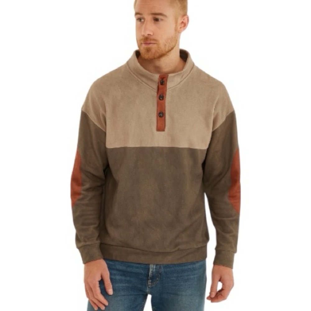 Men's Colorblock Pullover Velour Long Sleeve Shirt Size Large